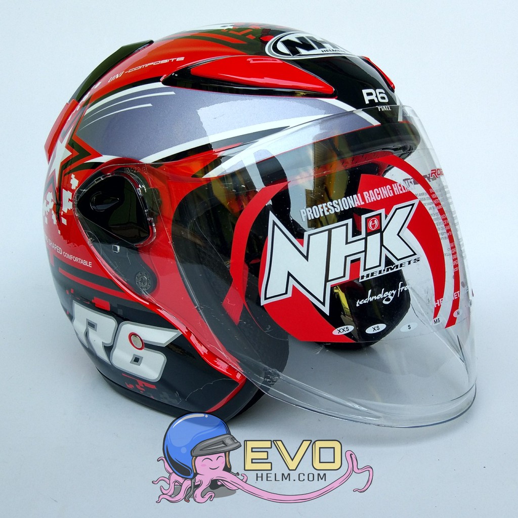 NHK R6 PIXEL GRAPHIC Half Face - Single Visor RED - SILVER