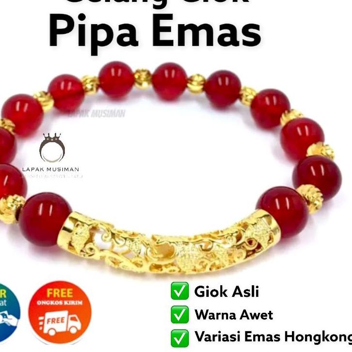 [] GELANG BATU GIOK MERAH KOMBINASI EMAS SUPER EKSLUSIF