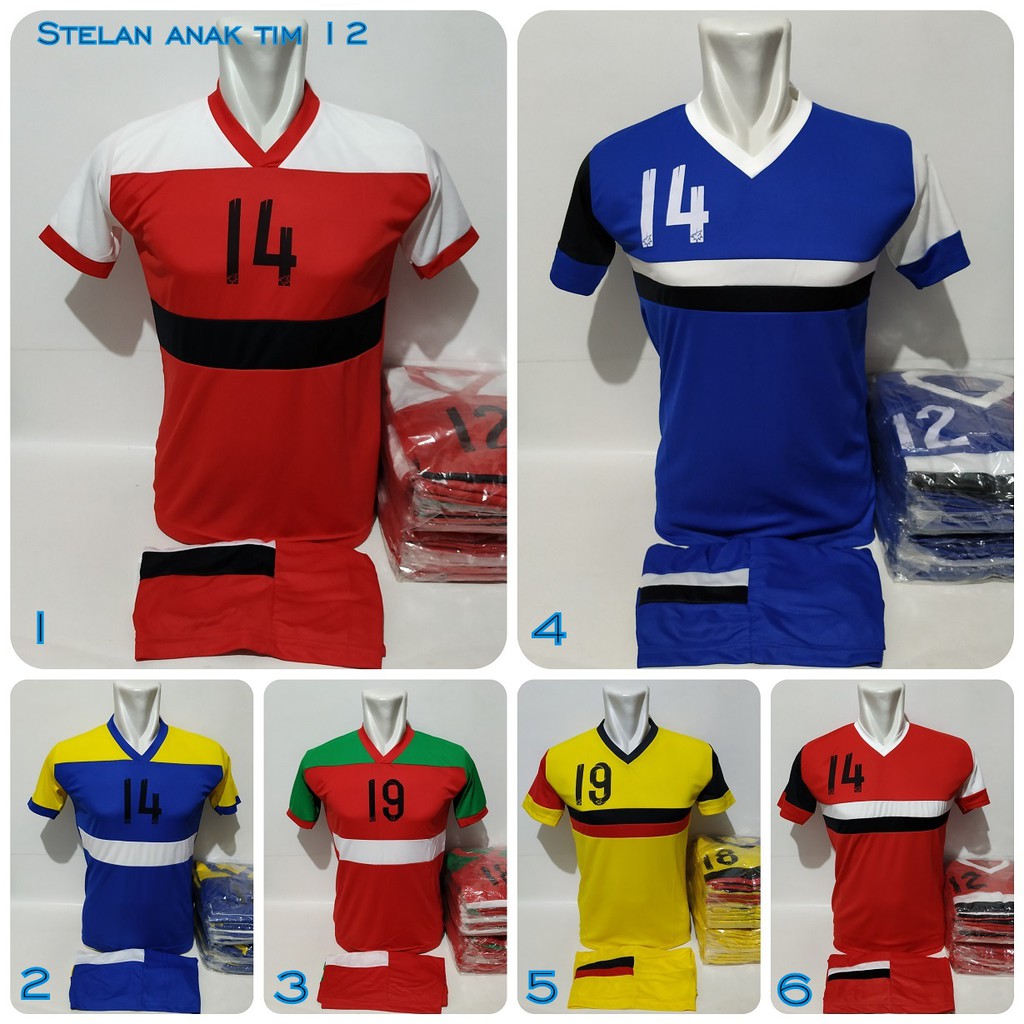 Stelan Tim Anak  SSB isi 12 Setelan Kaos  Olahraga  Jersey 