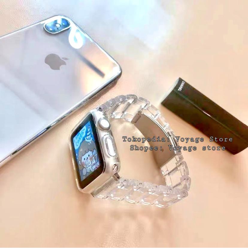 Tali Jam Tangan 22mm Rantai Trasparan Bening apple watch strap IWATCH series 6 7 3 5 40mm 41mm 45mm 44mm iwo 13 Fashion