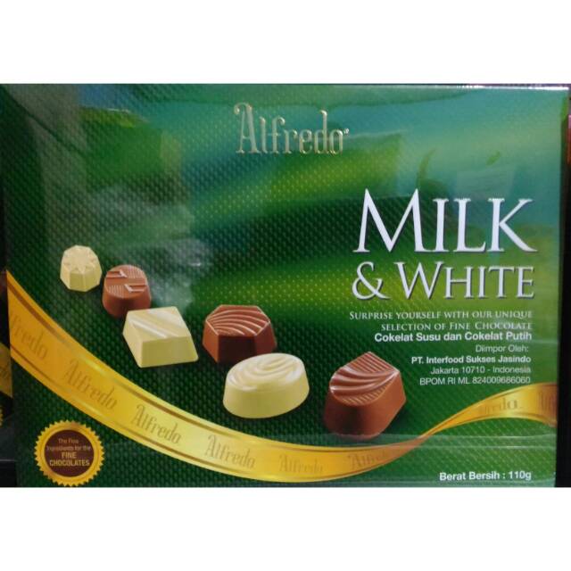 

Coklat alfredo milk and white 110gr import malaysia halal