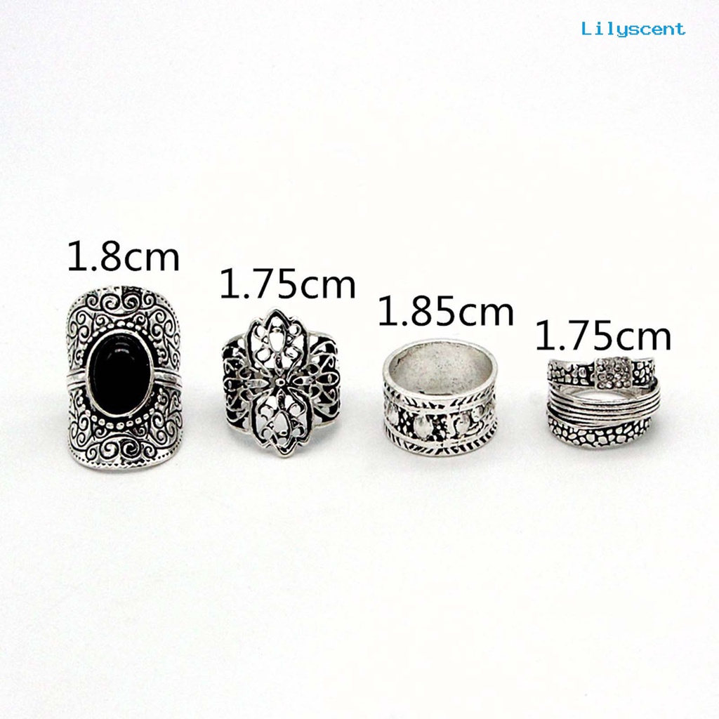 4pcs / Set Cincin Knuckle Bahan Alloy Motif Ukir Hollow Gaya Etnik Untuk Unisex