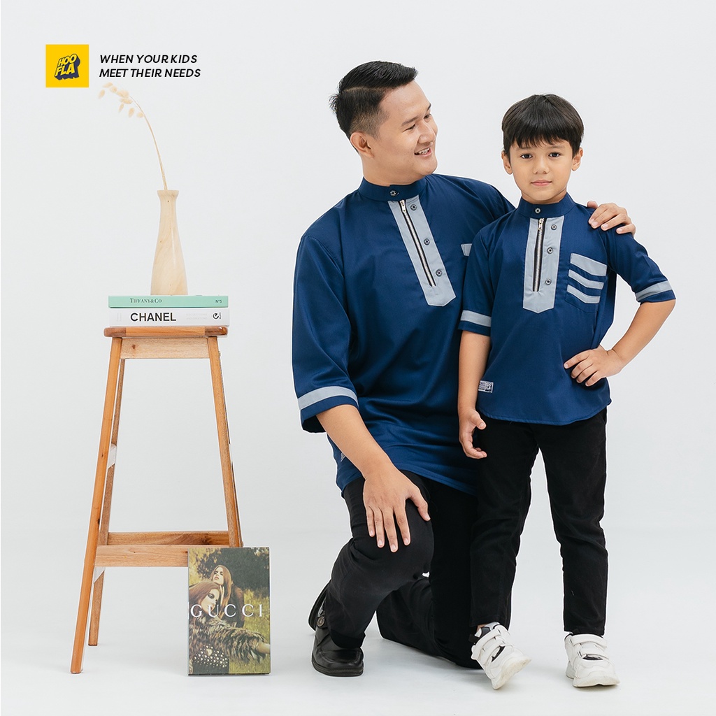 Hooflakids Baju Couple Koko Kurta Ayah Anak Tangan 3/4 Bani Luqmanul Hakim