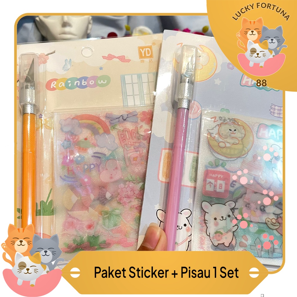 

[LuckyFortuna88] Paket sticker 1 set dengan pisau Paket Label 1 set dengan pisau Paket 1 set isolasi dengan pisau lucu murah kualitas bagus