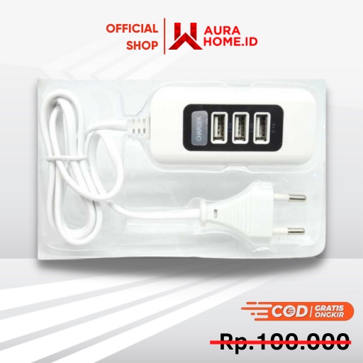 USB Charger Hub 3 Port 5V 2.1A EU plug / Kepala Pengisi Daya Colokan Adaptor Adapter Batok Charger C