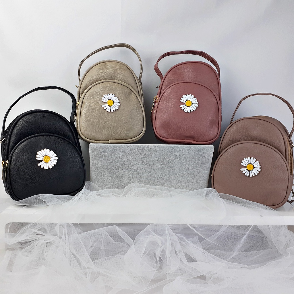 Tas Ransel MINI 3in1 Selempang Wanita Kulit Bunga Daisy Kecil Backpack Lomenia -KT030