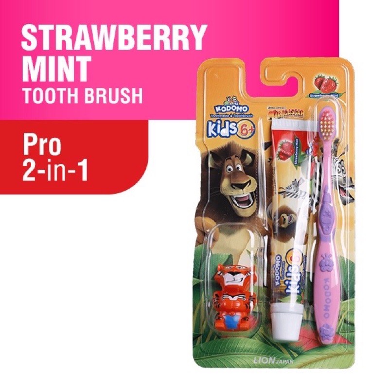 Kodomo Toothbrush Pro Kids 2in1 Strawberry Mint - Kodomo Sikat Gigi Anak