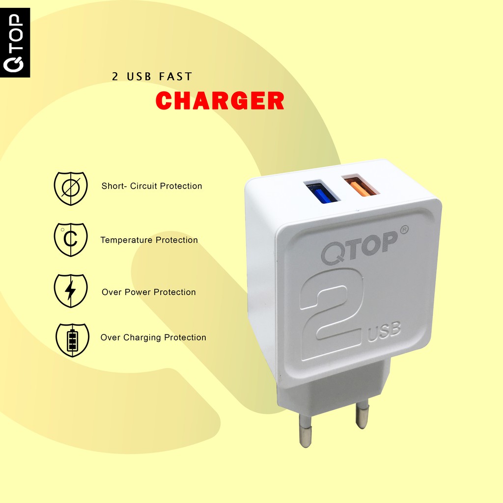 Adaptor Charger 2 USB Qualcomm 3.0 with Cable Fast charge for SAMSUNG VIVO OPPO XIAOMI MICRO PORT