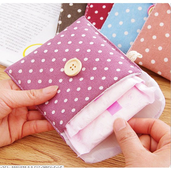 Dompet Tempat Pembalut Tissue Mini Tas Kain Traveling Motif Polkadot Organizer