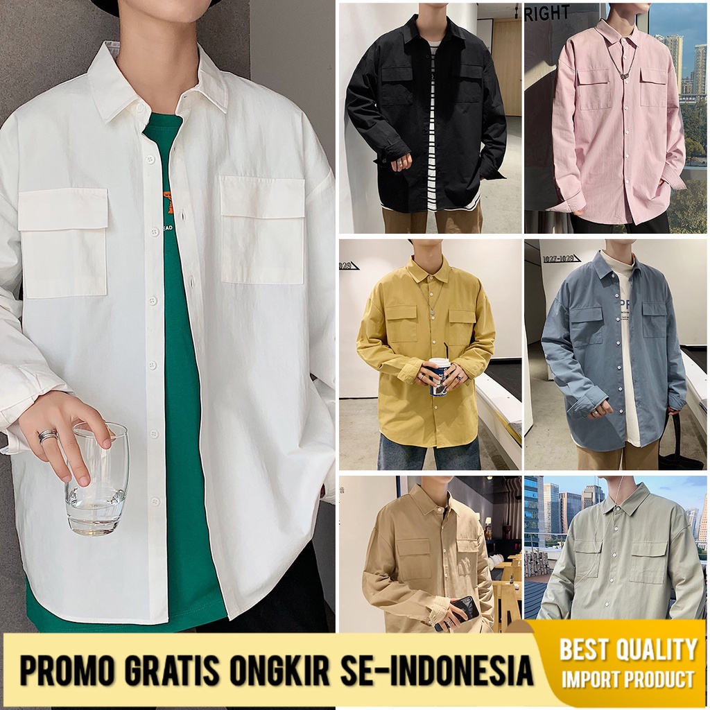 Kemeja Mahasiswa   Kerja Lengan Panjang  Kasual  Pria  Korea   Top Kasual Impor