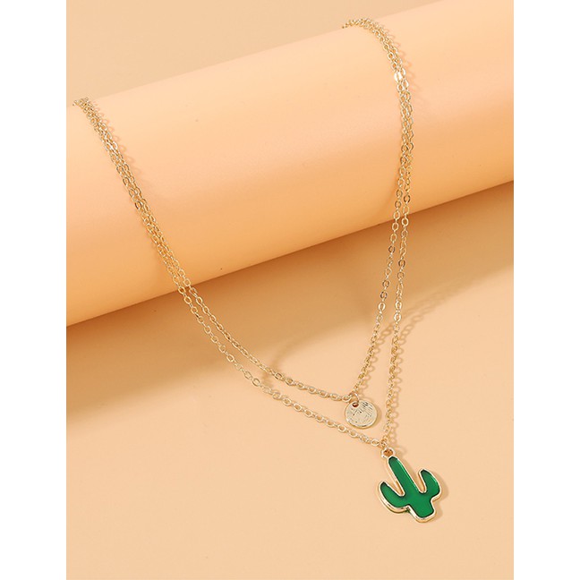 LRC Kalung Fashion Drop Of Oil Cactus Alloy Double Y6444X