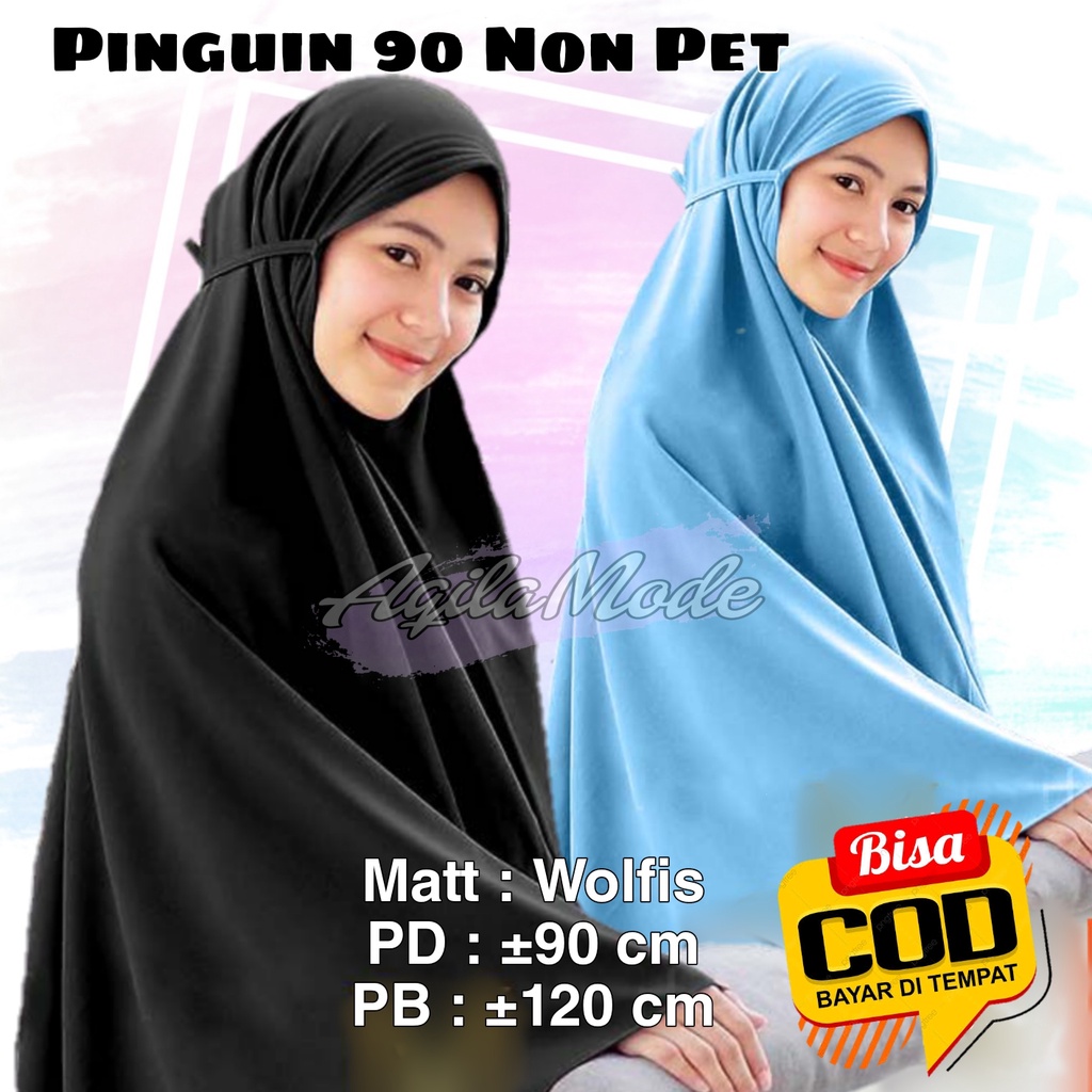 Khimar Syari Bergo Maryam Jumbo, Pinguin 90 TALI Non Pet | Kerudung Instant, Wolfis Grade A, Hijab /