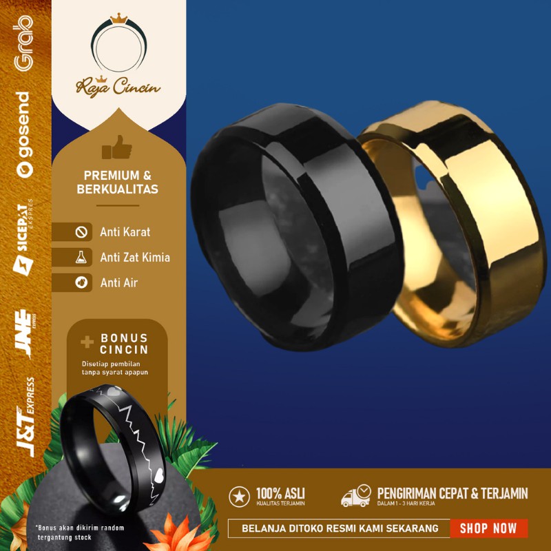 Cincin Pria Titanium Wanita Couple Emas Perak Hitam Anti Karat Keren Mewah Polos