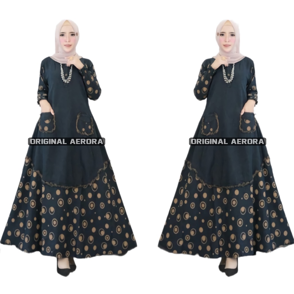 Baju Gamis Dewasa Jeans Jens Denim Wanita Terbaru 2023 Modern Busui Motif Salur Kombinasi Kekinian Premium Ld 110 P 137 Karina Maxy Allsize