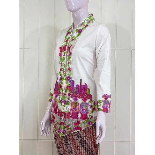 OSW03 - Daliyu KEBAYA ONDEL BETAWI ENCIM KARTINI LENGAN PANJANG BORDIR Katun Stretch / M L XL XXL-Putih BW