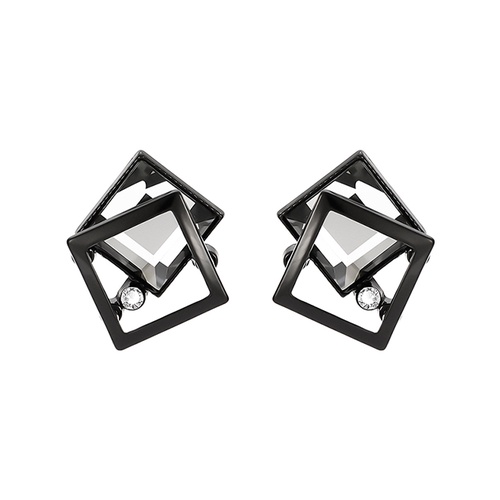 LRC Anting Tusuk Fashion Black Geometric Glass Diamond V52181