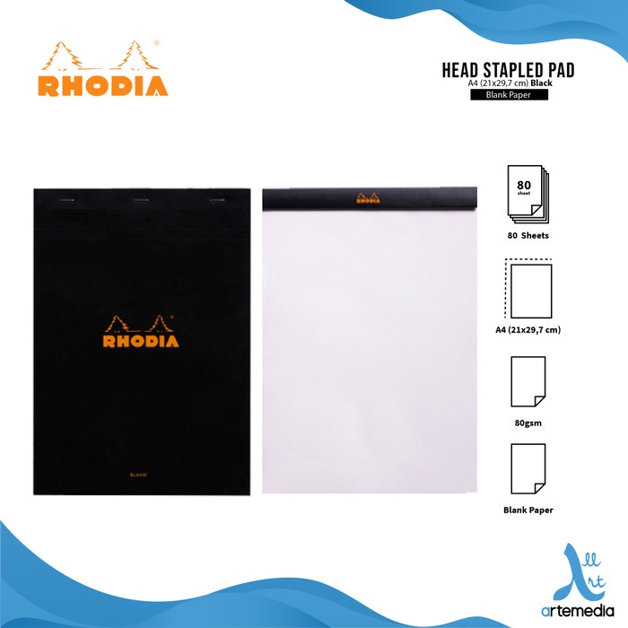 

[RESTOCK] Buku Catatan Rhodia A4 Head Stapled Pad N18 Notepad - BLANK BLACK