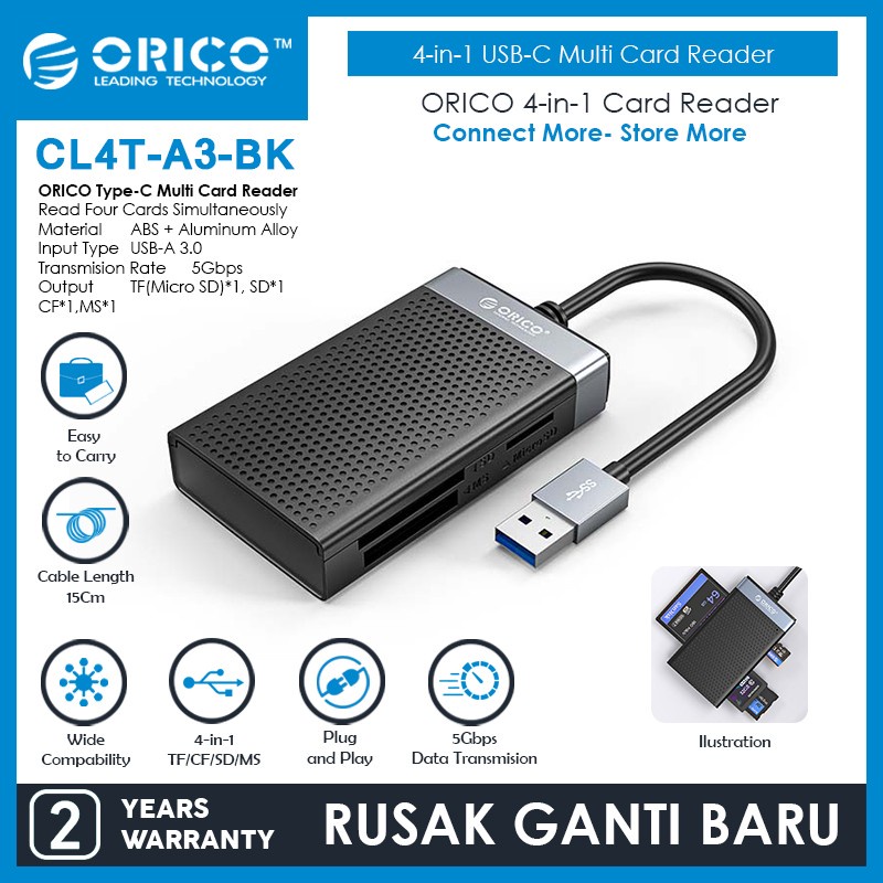 ORICO CL4T-A3 4in1 USB-A Multi Card Reader TF SD CF MS 5Gbps