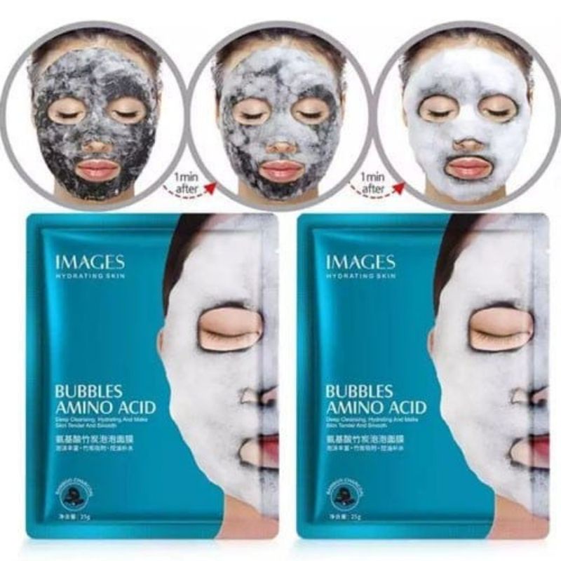 Masken Pemutih & Penglowing Wajah / Masker Pengecil Pori-Pori & Pembersih Wajah Images Facial Bubble Mask Amino Acid 100% Ori Mengglowingkan Wajah