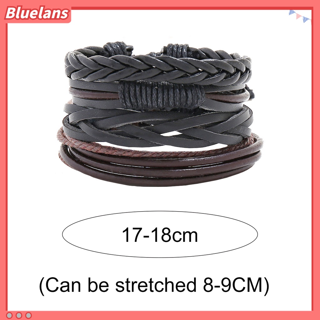 4pcs / Set Gelang Tali Kepang Multilayer Adjustable Handmade Bahan Kulit Imitasi Untuk Unisex