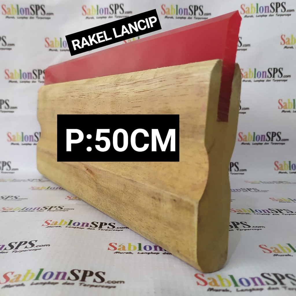 RAKEL SABLON MERAH LANCIP BESAR 7X50MM SET GAGANG KAYU P. 50CM