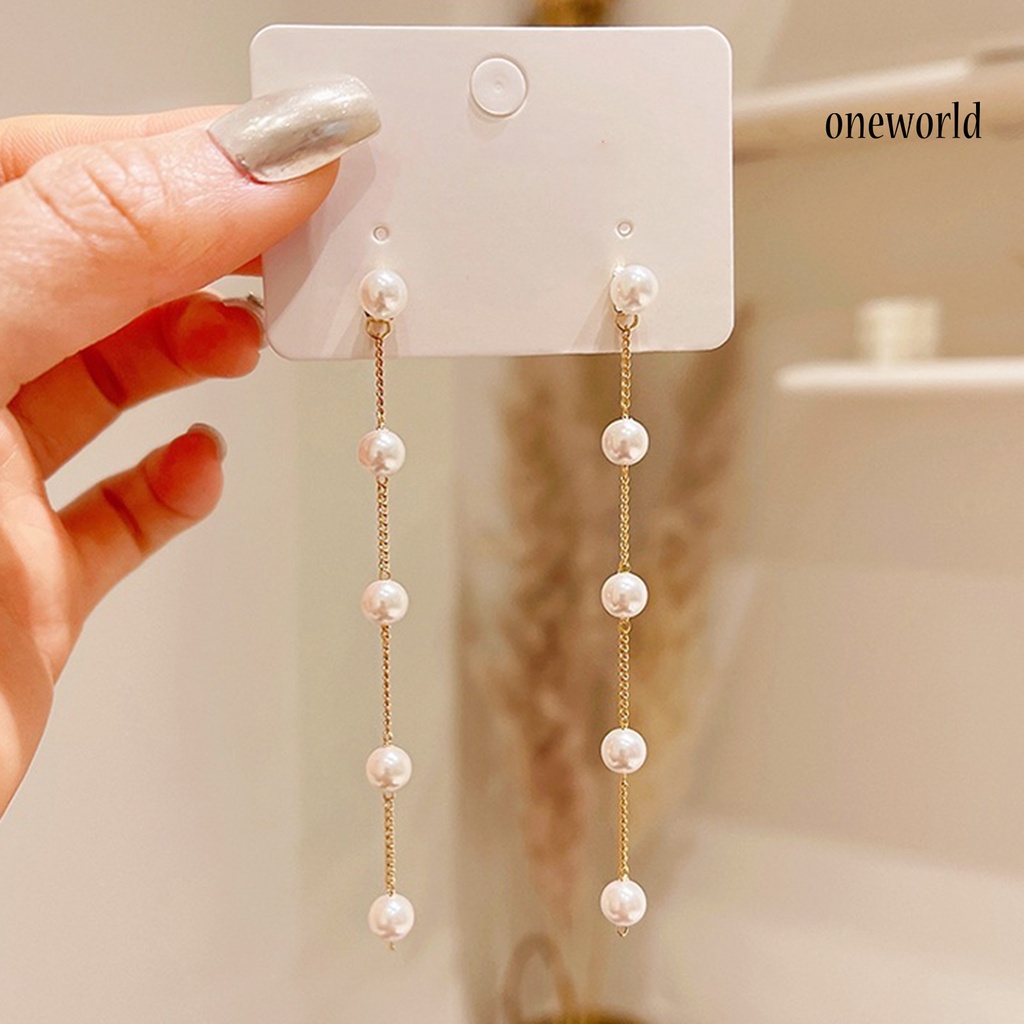 OW# 1 Pair Ladies Earrings Attractive Faux Pearl Earrings Charming Long Dangle Earrings for Daily Life