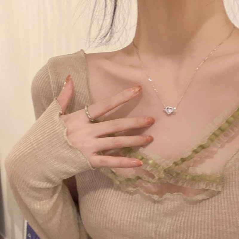 YEEZII Kalung Rantai Choker Liontin Hati Cupid Aksen Kristal Warna Emas Perak Untuk Wanita