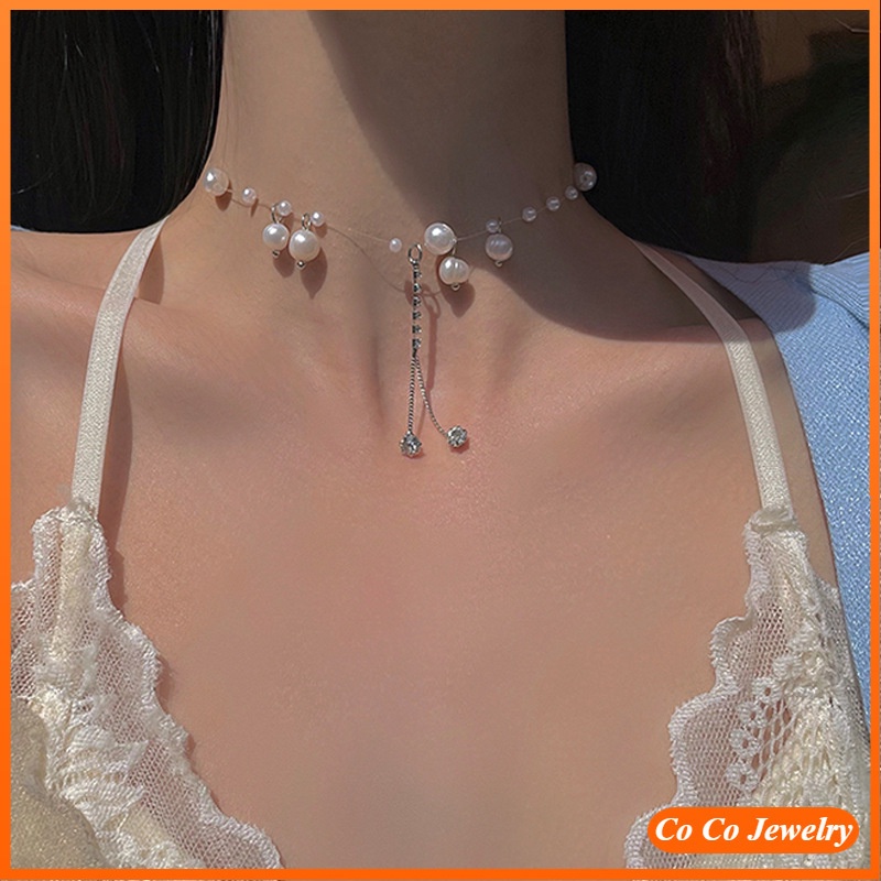 Kalung Rumbai Mutiara Berlian Model Air Mata Mermaid Untuk Wanita