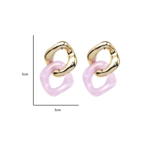 LRC Anting Tusuk Fashion Golden Acrylic Contrast Stitching Chain V5309X