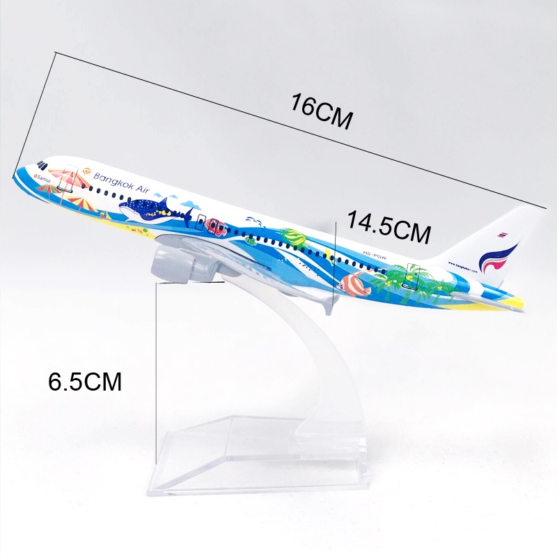 Bangkok Fish A320 Model Pesawat Terbang Airbus A320 Die-cast Bahan Metal Ukuran 16CM