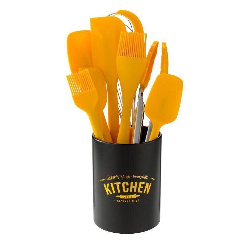 1 SET Silicone Kitchen Utensil Spatula Yellow Cooking Set BFA Free