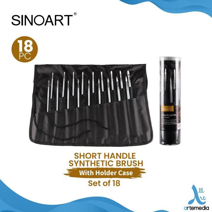 

Kuas Lukis Sinoart Set 18 Short Handle Synthetic Brush Holder Case ---READY---