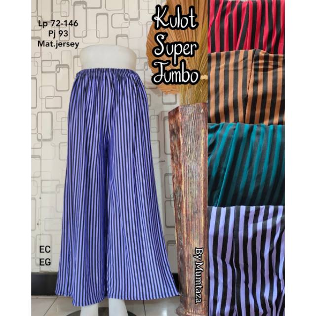 Kulot Jersey Salur Super Jumbo, Celana Panjang Murah Wanita, Kulot Salur Jersey Panjang Super Jumbo 