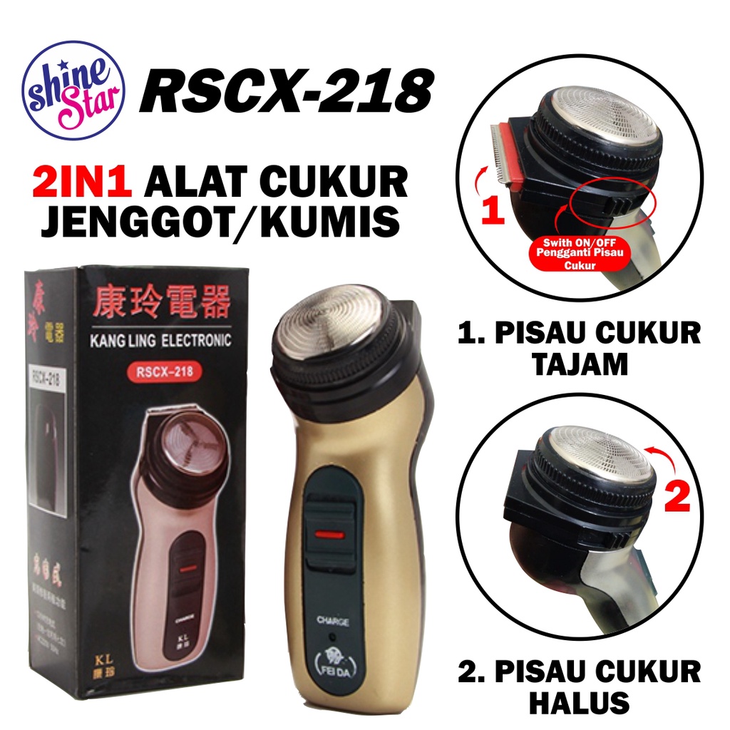 SHINE STAR - [BISA COD] Alat Cukur Raambut Kumis dan Jenggot Brewok Elektrik Cas KANG LING RSCX-218 Travel Rechargeable (tanpa Kabel) / Hair Clipper Detailer