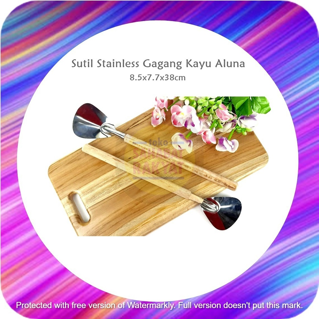 Sutil Satinless Sutil Lubang Stainless Gagang Kayu Aluna