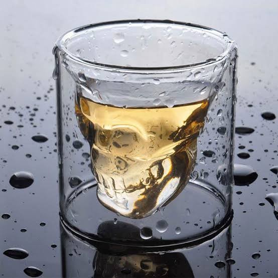 Gelas Desain Unik Motif Gambar Tengkorak Double Wall 150ML Gelas Kaca Borosilicate Minum Air Teh Tea