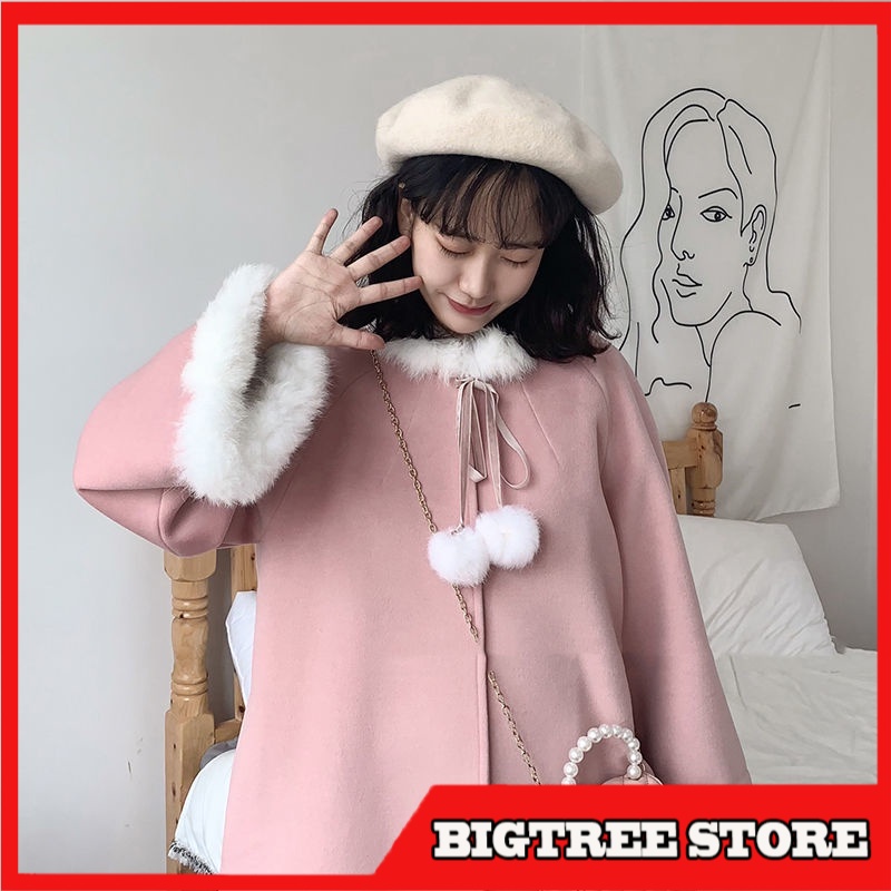 Mantel Wol Wanita Korea Import Long Wool Coat Women Sweet Warm Winter Trench Coat Female Casual Japa