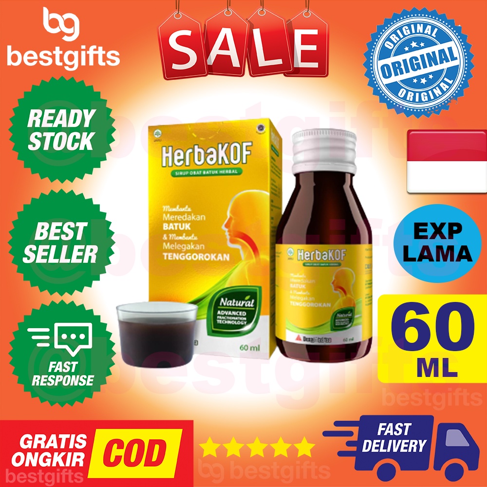 HERBAKOF SIRUP OBAT BATUK HERBAL HERBA KOF SYRUP DEWASA DAN ANAK MELEGAKAN RADANG TENGGOROKAN PERNAPASAN 60 ML