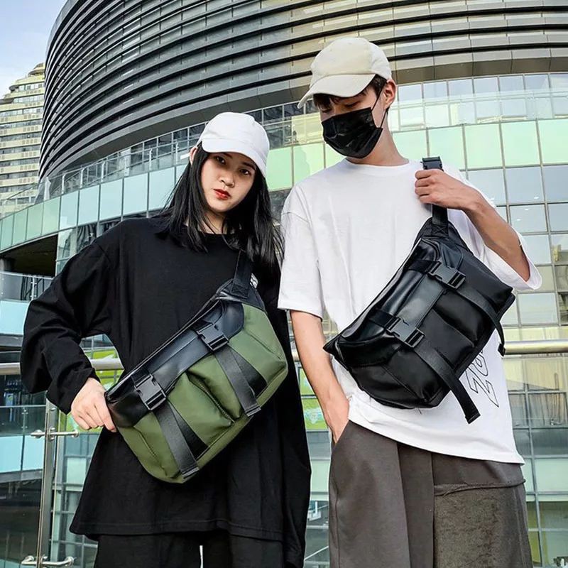 Tas Pinggang Unisex Sabuk Tas Hip-Hop Liar Wanita Bahu Messenger Tas Nylon Kapasitas Besar Street