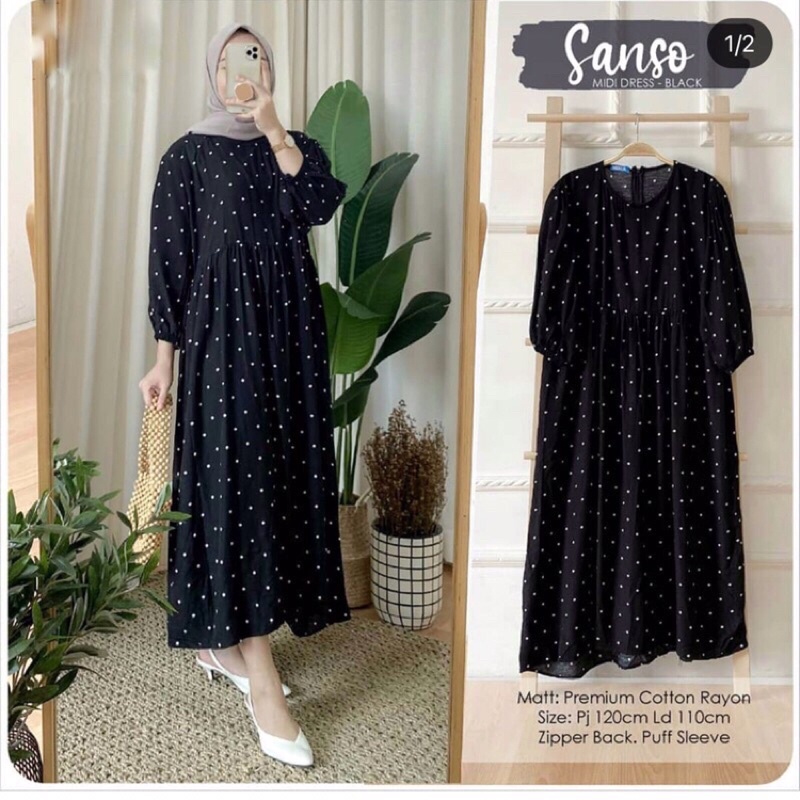 Sansa Midi dress wanita motif polkadot hits outfit muslim