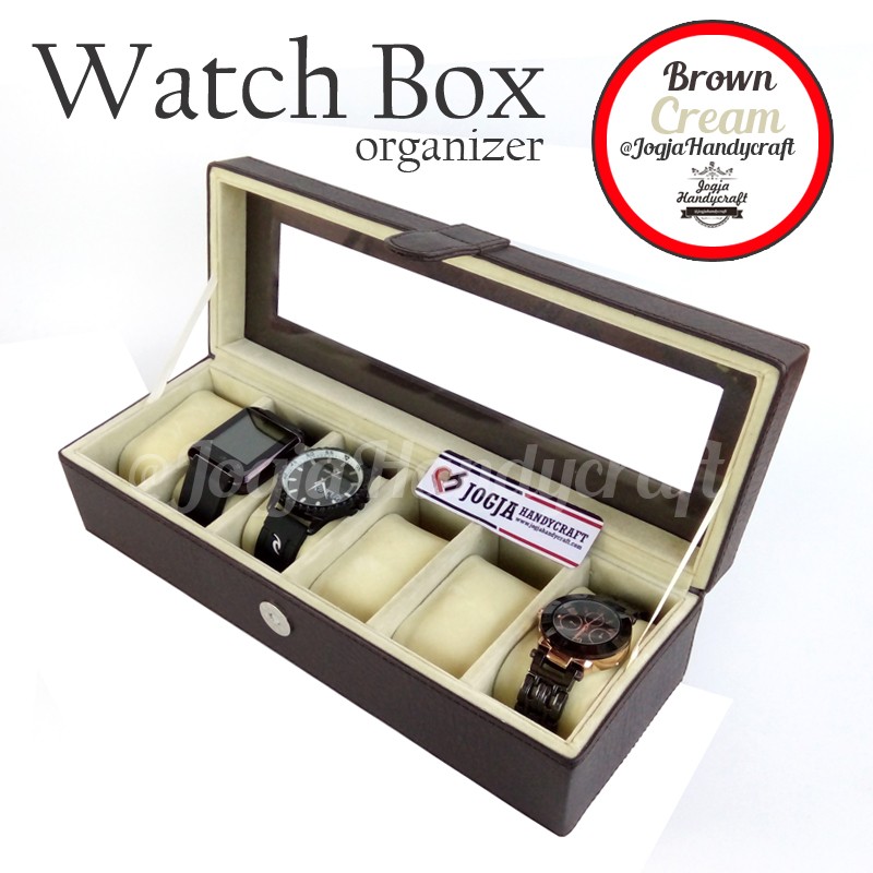 Brown Creaml Watch Box / Kotak Tempat Jam Tangan Isi 6