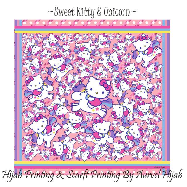 [Sweet Kitty and Unicorn] Hijab Printing / Scarf Printing / Kerudung Anak / Hijab Anak / Hijab Segi4
