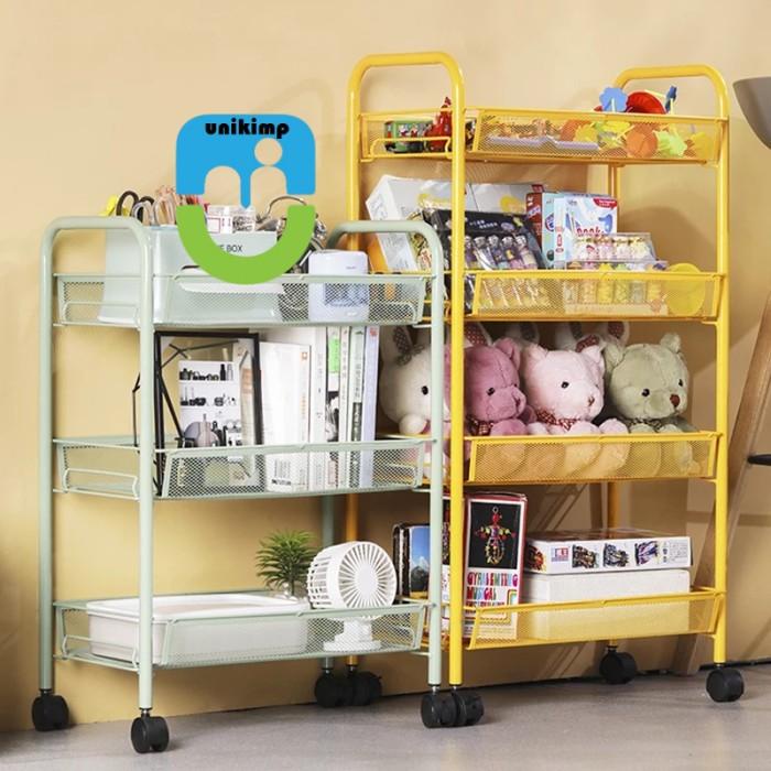 Trolley Portable Rak Besi Tingkat Serbaguna 4 Roda Troli Barang Lipat