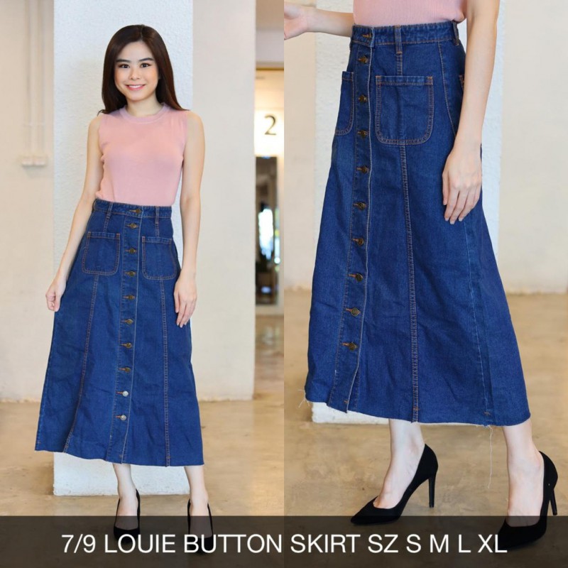 Rok Jean Wanita 79 Louie Button Skirt Premium Size S-XL Bisa COD Terbaru 2020