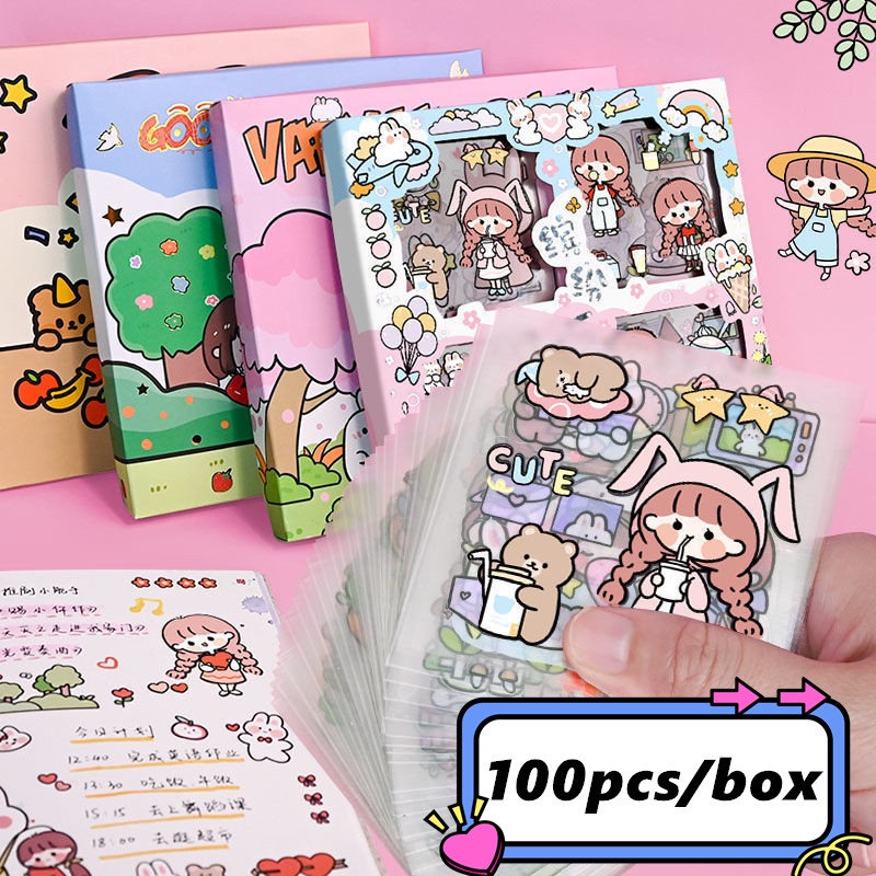 Set 50 / 100 / 300 Pcs Stiker Label Motif Kartun Tahan Air Untuk Dekorasi Diary