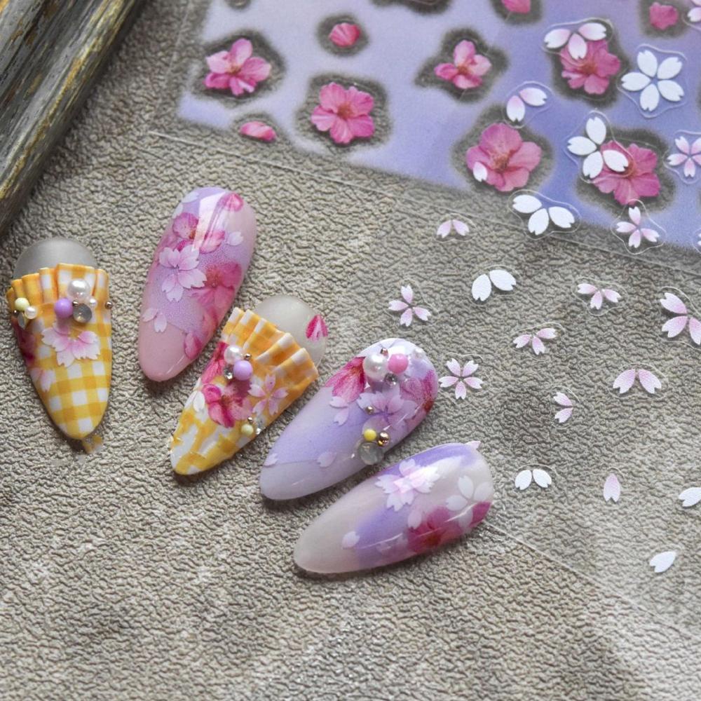 Mxbeauty Sakura Stiker Kuku Wanita Perempuan Timbul Bunga Tipis Transparan DIY Nail Decals