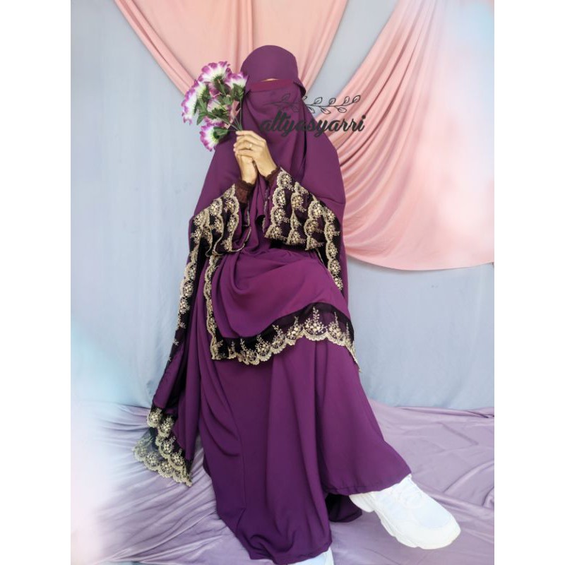 set gamis aliyah / set gamis renda / set gamis jetblack / set gamis wolfis / set gamis syari
