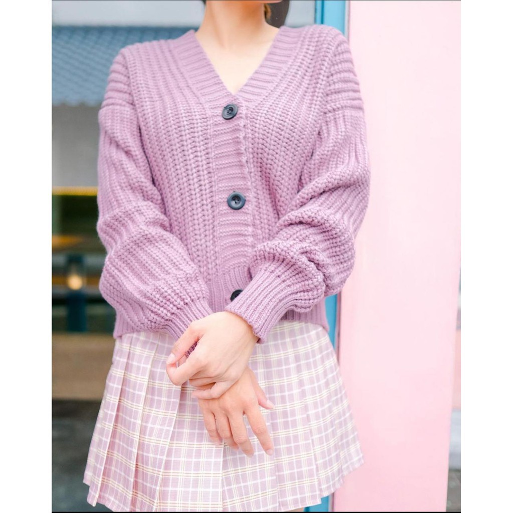 Cardy Lux Knite Part 2 Pusatgrosir_solo/ Sweater Cardigan Rajut Outer Wanita Crop Rajut Lilac