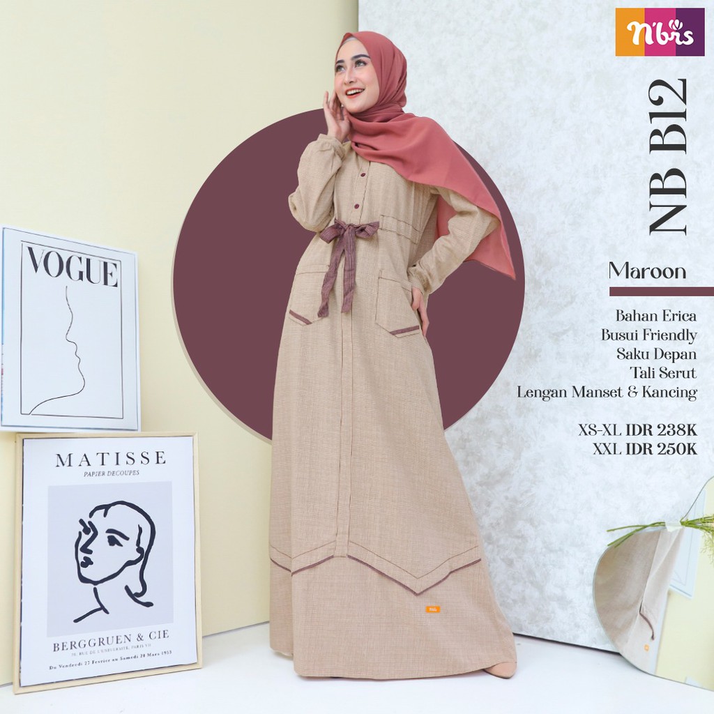 NIBRAS GAMIS NB B12 BAHAN ERICA JUBAH MUSLIMAH DRESS WANITA MUSLIM