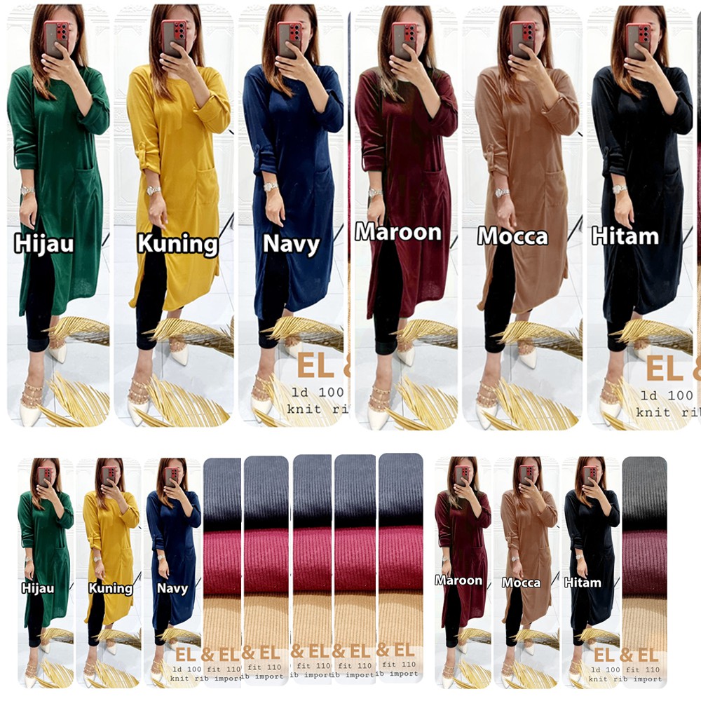 Tunik RIB rajut knit import / Baju/dress muslim wanita / pakaian wanita kode 9015